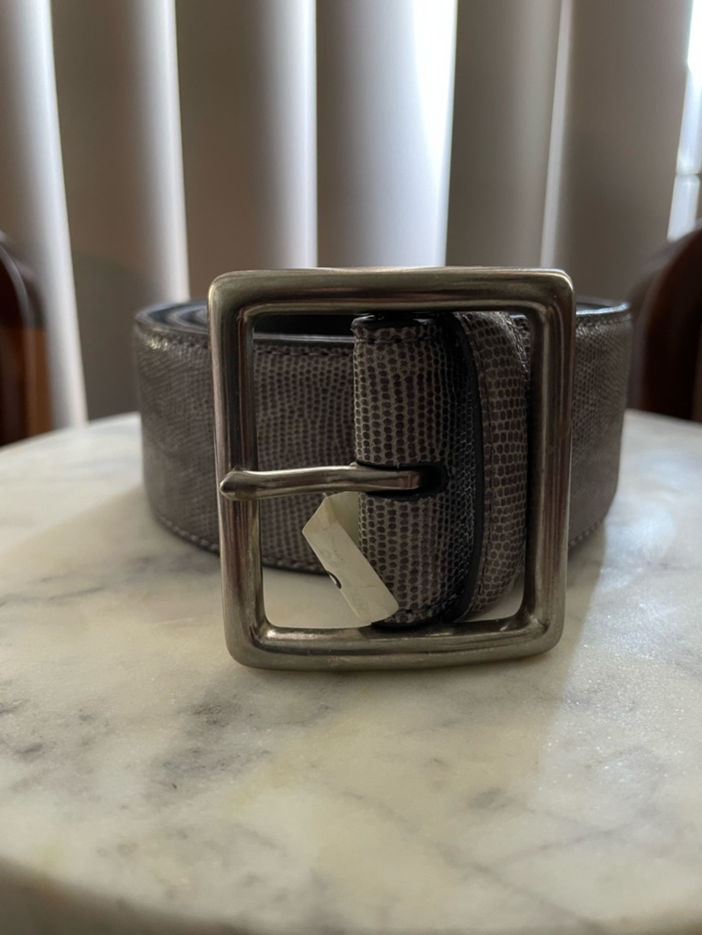 VTG NWOT CLUB MONACO Kayla Lizard Silver Leather Belt with Silver Buckle